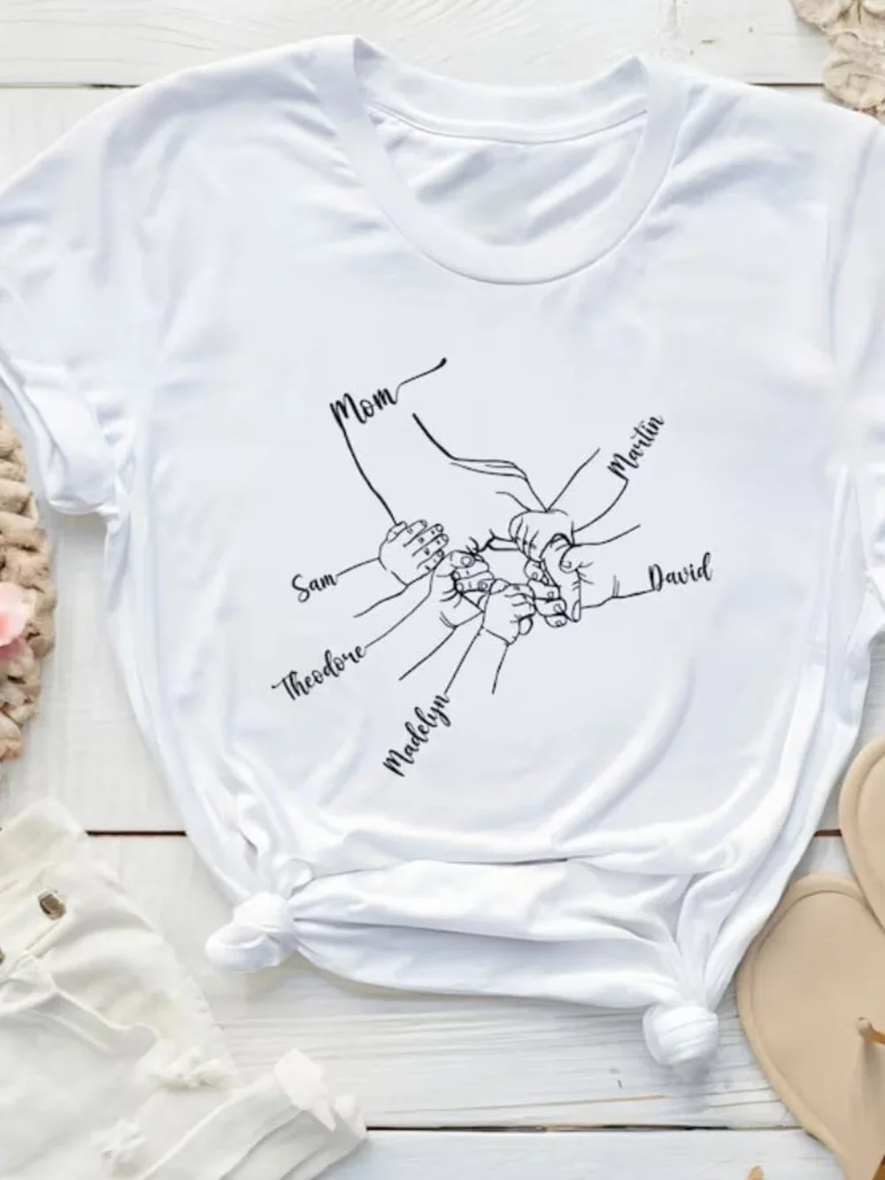 Custom Mom Shirt, Personalized Mom And Kids Hands Shirt, Mothers Day Gift - Picture 2 of 5